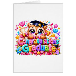 Söt Kawaii Grattis Examens Owl Pastell Pi Hälsningskort