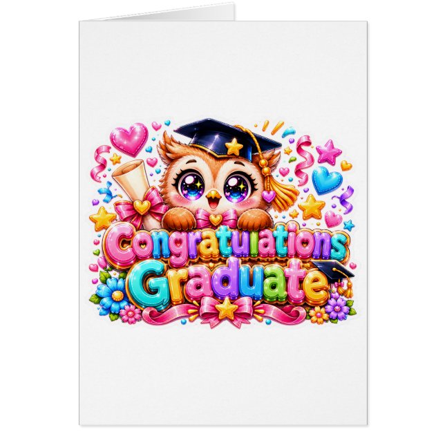 Söt Kawaii Grattis Examens Owl Pastell Pi Hälsningskort (Framsidan)
