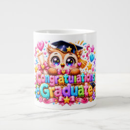 Söt Kawaii Grattis Examens Owl Pastell Pi Jumbo Mugg