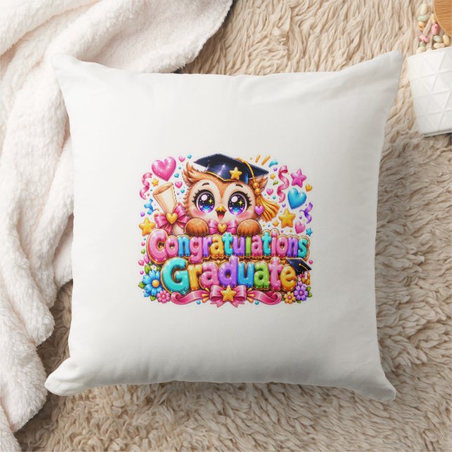 Söt Kawaii Grattis Examens Owl Pastell Pi Kudde (Filt)