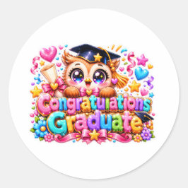 Söt Kawaii Grattis Examens Owl Pastell Pi Runt Klistermärke