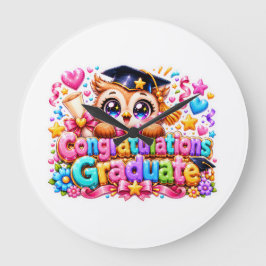Söt Kawaii Grattis Examens Owl Pastell Pi Stor Klocka