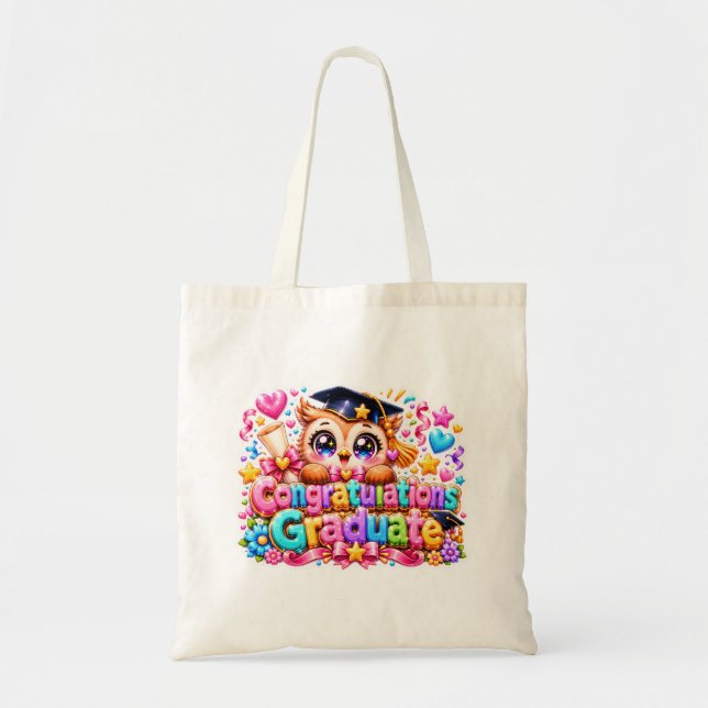 Söt Kawaii Grattis Examens Owl Pastell Pi Tygkasse (Framsidan)