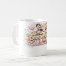 Söt Kawaii Grattis Katt Pastell Rosa Blommig
