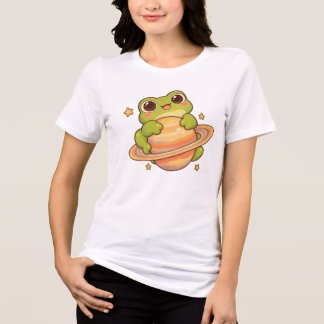 Söt Kawaii Groda Saturnus Rymd illustration T Shirt