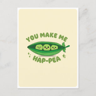 Söt Kawaii Gröna Ärter Grönsak Mat Puns Kärlek Cit Vykort