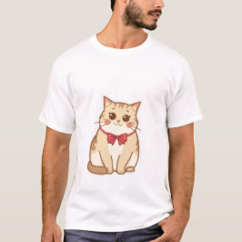 Söt Kawaii Gulorange Katt med Röd Flibunk 🎀✨ T Shirt