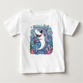 Söt Kawaii Haj Dricker Boba Te Ocean Vibes T Shirt