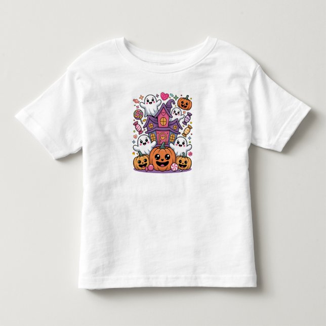 Söt Kawaii Halloween |  Glada spöken & pumpor T Shirt (Framsida)