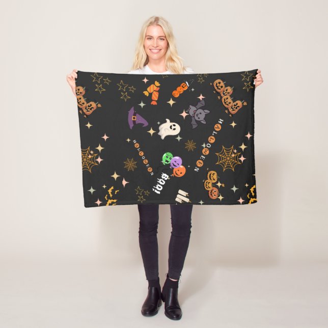 Söt Kawaii Halloween-klotter Spöklik Mönster Flis Fleecefilt (På plats)