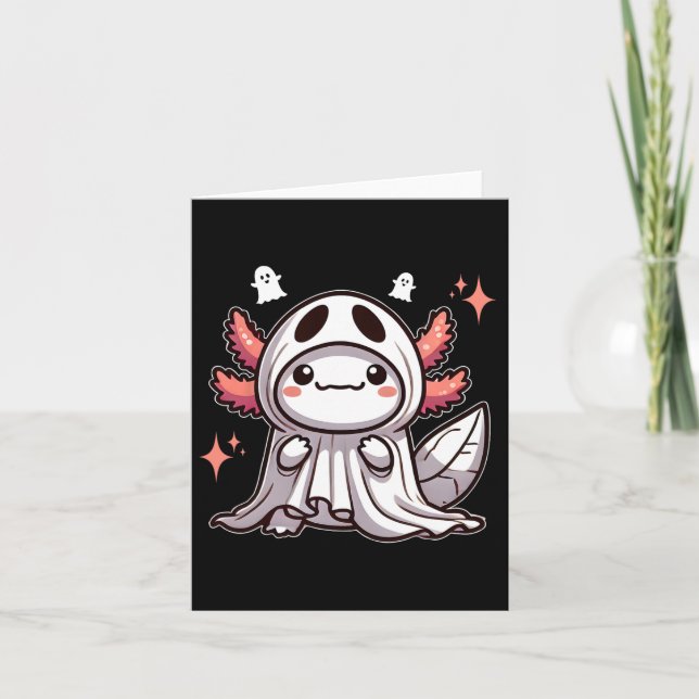 Söt Kawaii Halloween Spök Axolotl  Kort (Framsida)