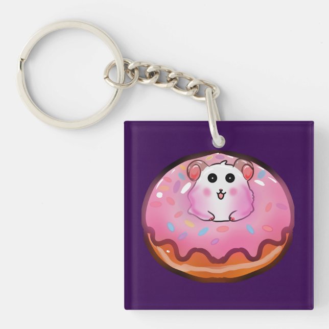 Söt Kawaii Hamster i Rosa Glaserad Donut Konst (Framsidan)