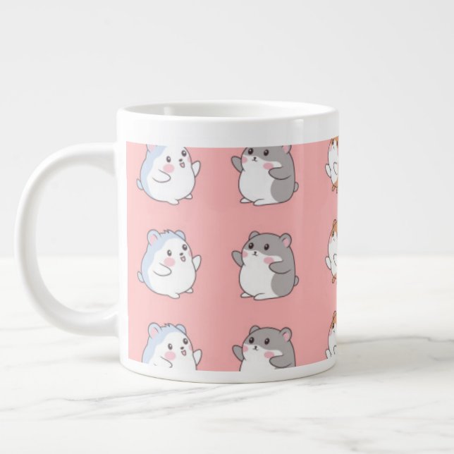 Söt Kawaii Hamster Mugg - Rosa Estetik Jumbo Mugg (Vänster)