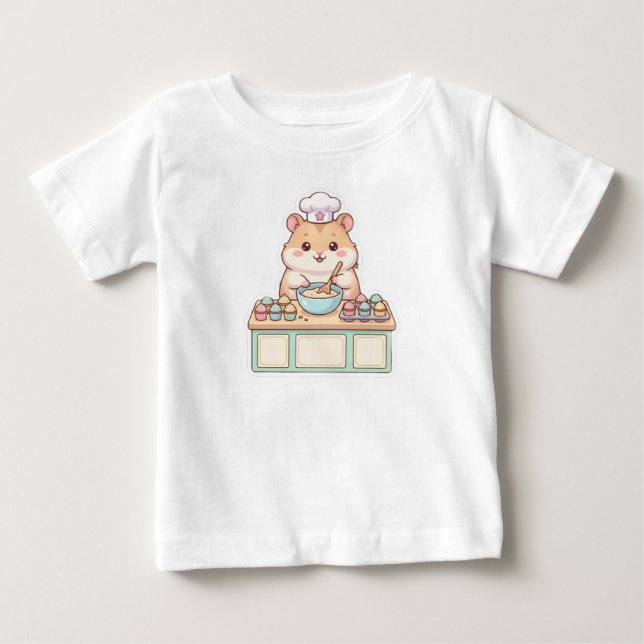 Söt Kawaii Hamsterkock som bakar Cupcakes för Småb T Shirt (Framsida)