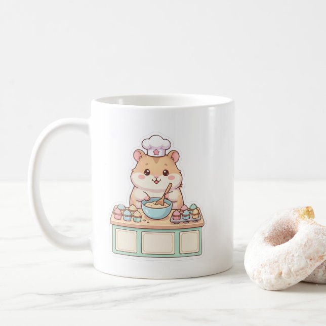 Söt Kawaii Hamsterkock som bakar Cupcakes Kaffe Mu Kaffemugg (Med munk)