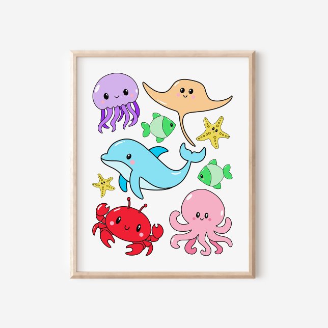 Söt Kawaii Havsliv Kollage Barnkammar Konst Poster (Skapare uppladdad)