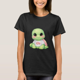 Söt Kawaii Havssköldpadda Chibi Baby Dam T-Shirt