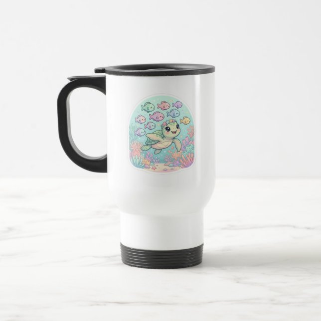 Söt Kawaii Havssköldpadda Oceanliv Vit Resemugg (Vänster)
