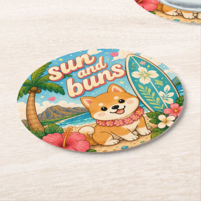 söt kawaii hawaii  underlägg papper rund (Vinklad)
