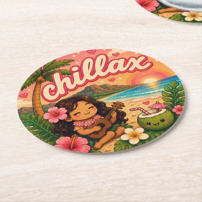 söt kawaii hawaii  underlägg papper rund (Vinklad)