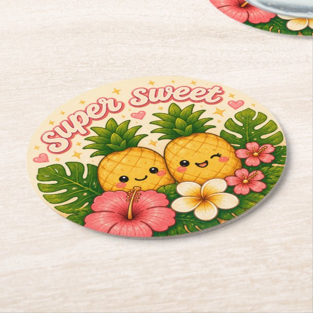 söt kawaii hawaii  underlägg papper rund (Vinklad)
