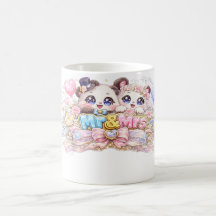 Söt Kawaii Herr och Fru Panda Par Pastell Rosa Vi