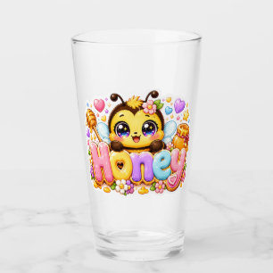 Söt Kawaii Honey Bee Namn Pastell Rosa Glittrande Glaskopp
