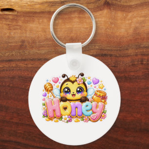 Söt Kawaii Honey Bee Namn Pastell Rosa Glittrande  Nyckelring