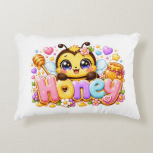 Söt Kawaii Honey Bee Namn Pastell Rosa Glittrande  Prydnadskudde