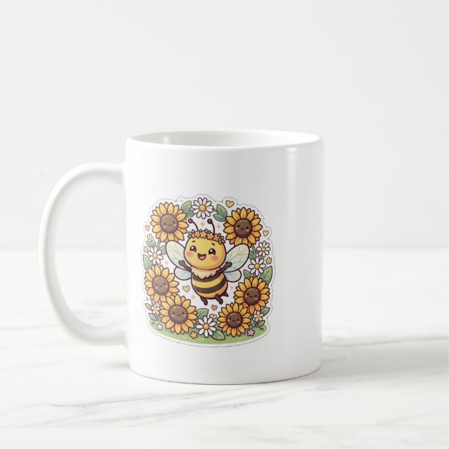 Söt Kawaii Humla Solros Kaffe Mugg (Vänster)