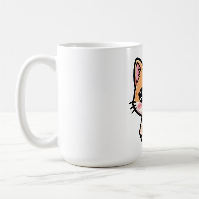 Söt Kawaii Illustration av Orange Katt Kaffemugg (Vänster)