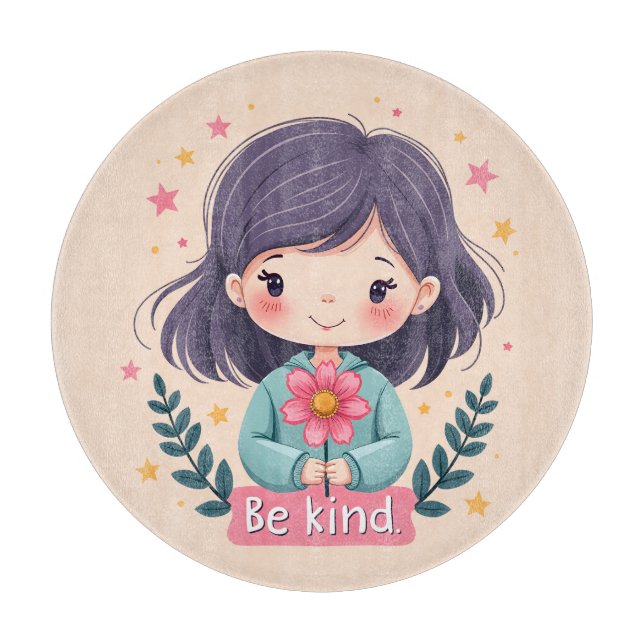 Söt Kawaii-illustration med texten "Var snäll" (Framsidan)