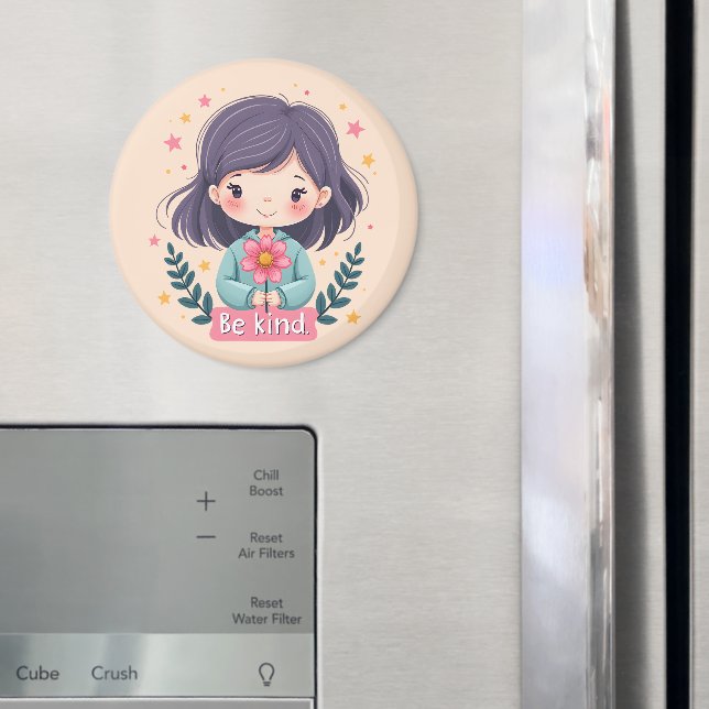 Söt Kawaii-illustration med texten "Var snäll" Magnet (In Situ (Fridge))