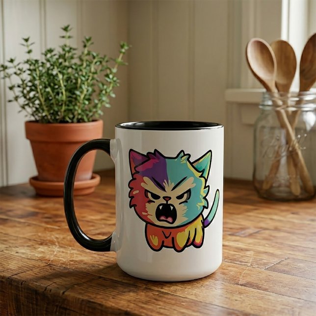 Söt Kawaii Ilsken Katt - Pop Art Väsande Kitty Mugg (Cute Kawaii Angry Cat - Pop Art Hissing Kitty. Mug)