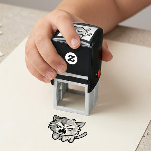 Söt Kawaii Ilsken Katt - Pop Art Väsande Kitty Självfärgande Stämpel