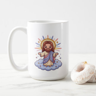 Söt Kawaii Jesus på Moln | Kristet Tro Illustratio Kaffemugg