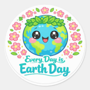 Söt Kawaii Jorddags Rund Sticker Runt Klistermärke