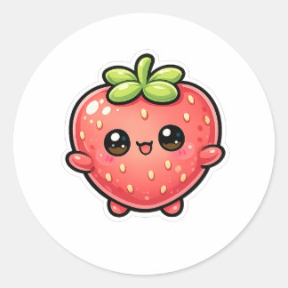 Söt Kawaii Jordgubbs Karaktär Runt Klistermärke