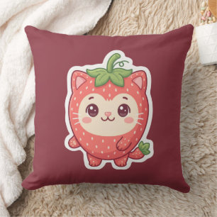 Söt Kawaii Jordgubbskatt Kudd Kudde