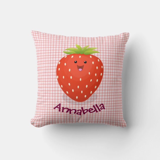 Söt kawaii jordgubbsserieillustration kudde (Framsida)