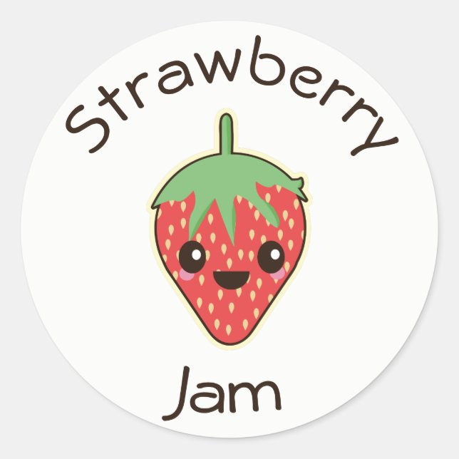 Söt Kawaii Jordgubbssyltburk Etikett (Framsida)