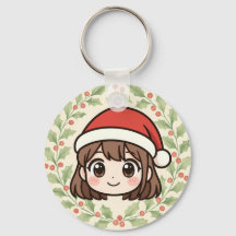 Söt Kawaii Jul Anime Flick Nyckelring