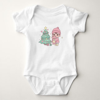 Söt Kawaii Jul Bebis & Teddybjörn Babyhopp T Shirt