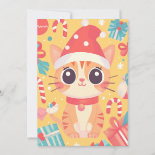 Söt Kawaii Julkatt Hallonstångspresent Snyggad Te Julkort