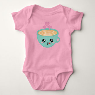 Söt Kawaii Kaffe kopp med Hjärt Ånga Konst T Shirt
