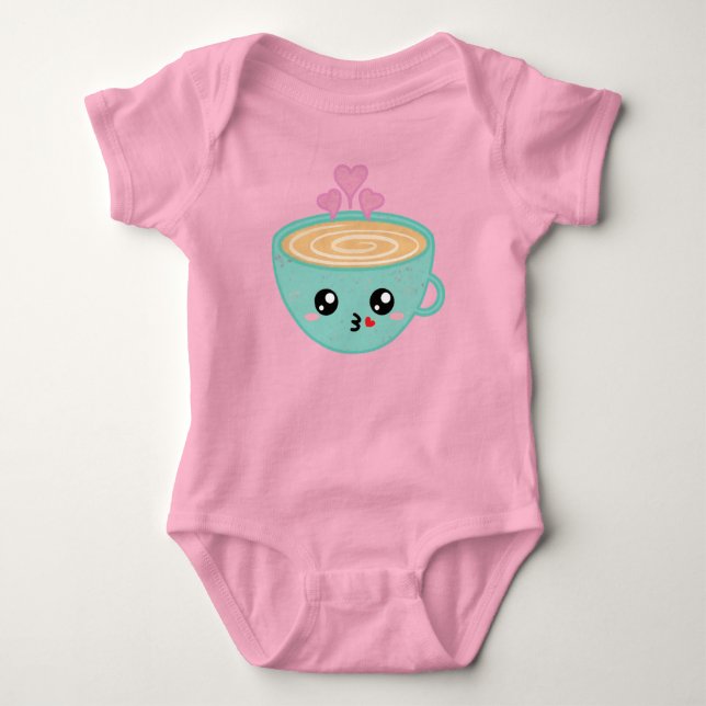 Söt Kawaii Kaffe kopp med Hjärt Ånga Konst T Shirt (Framsida)