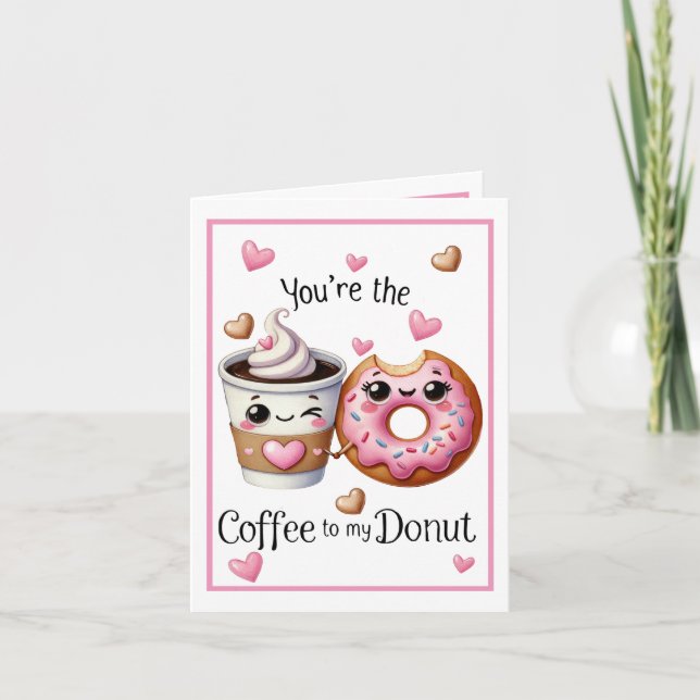 Söt Kawaii Kaffe och Munkar Tack Kort (Framsida)
