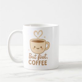 Söt Kawaii Kaffemug | Men Först Kaffe | Leende Kaffemugg