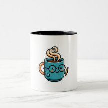 Söt Kawaii kaffemugg som använder läsglasögon deka