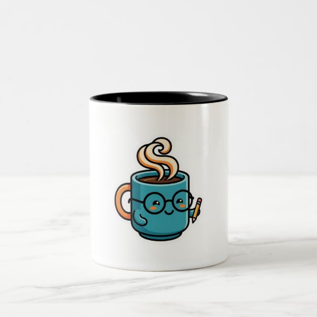 Söt Kawaii kaffemugg som använder läsglasögon deka (Center)